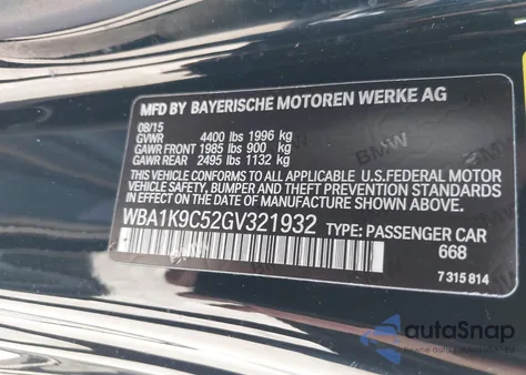 2016 BMW 228I from USA, damaged, VIN WBA1K9C52GV321932